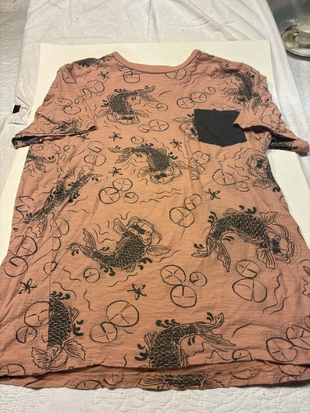 Knickerbocker Vintage Design Koi Fish All-Over Print T-Shirt with Contrast Pocke